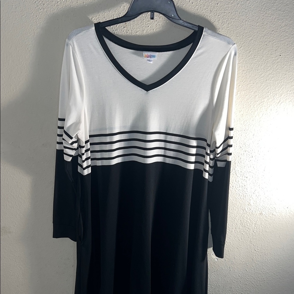LuLaRoe Monochrome Striped Long Sleeve Dress
